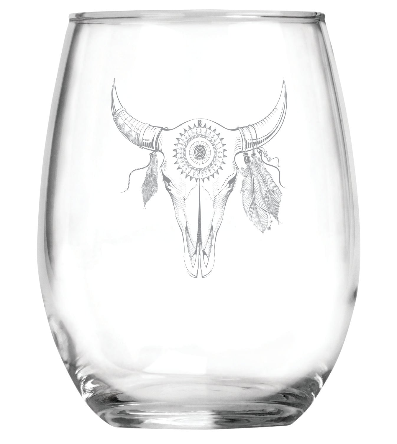 Feather Skull Western Glass