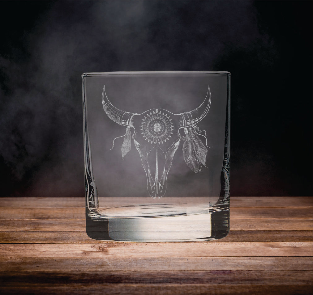 Feather Skull - Western Whiskey Glass