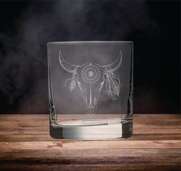 Feather Skull - Western Whiskey Glass