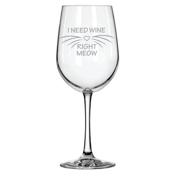 I Need Wine Right Meow (18 oz) Cat Wine Glass Gift