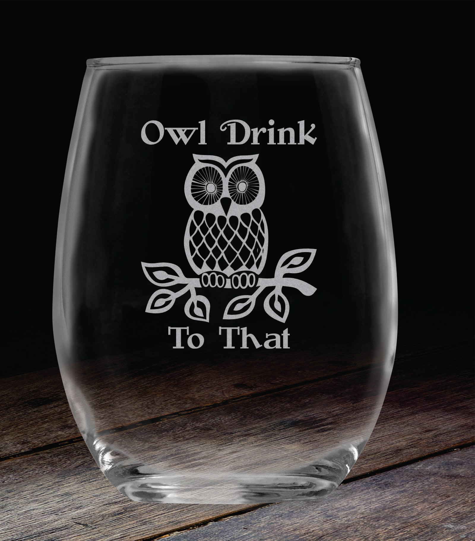 Owl Drink to That (15 oz) Stemless Glass